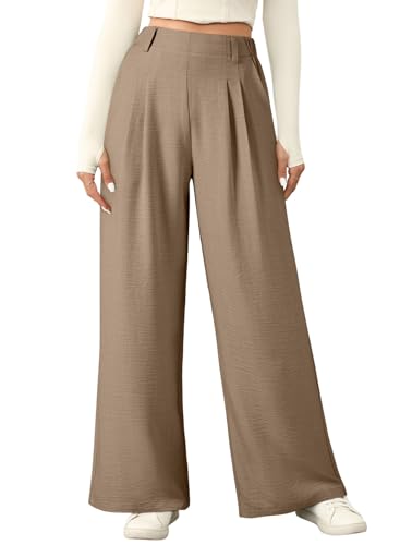 EVALESS Work Pants for Women Summer Linen Texture Business Casual Wide Leg Trousers Khaki High...