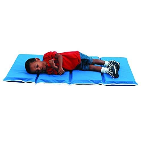 Children's Factory - Cf400-052 1" Tough Duty Folding Blue Rest Mat For Toddlers & Kids, 4-Fold Daycare Sleeping Floor Mat, Portable Foam Napping Mats, 10 Pack #TOP2
