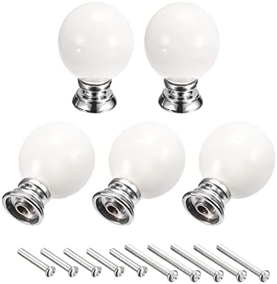 uxcell 37x27mm Ceramic Drawer Knobs, 5pcs Ball Shape Door Pull Handles with Mounting Screws for Home, Drawer and Dresser, White