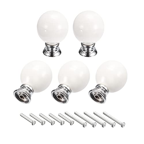 Uxcell 37X27Mm Ceramic Drawer Knobs, 5Pcs Ball Shape Door Pull Handles With Mounting Screws For Home, Drawer And Dresser, White #TOP21
