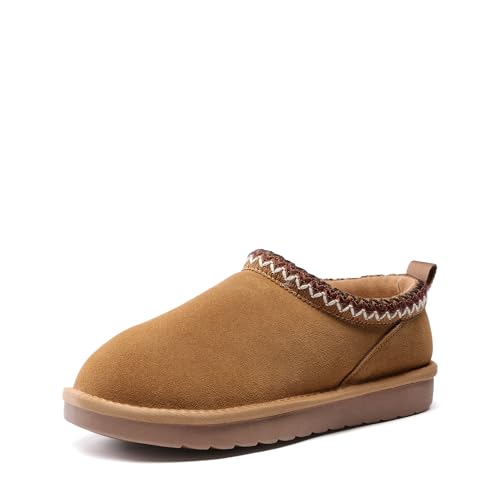 DREAM PAIRS Women's Genuine Suede Fuzzy Slippers Indoor Outdoor Fluffy