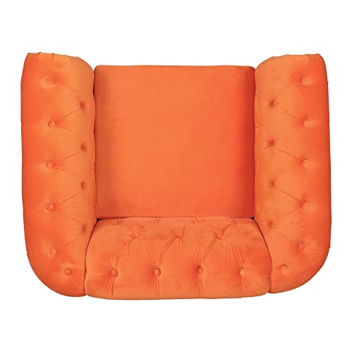 Miyzeal Chesterfield Chair Velvet, Upholstered Single Sofa Chair, Accent Comfy Club Armchair With Nailheads And Solid Wood Legs, Mid-Century Tufted Lounge Chair For Home Bedroom Reading Room (Orange) #TOP3
