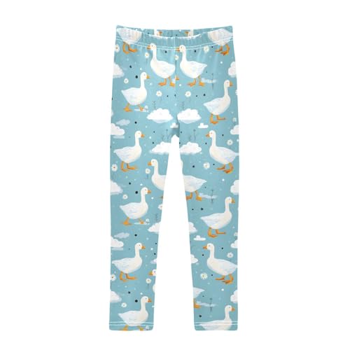 White Duck Cloud Flower Girls Leggings Soft Stretch Workout Yoga Dance Pants for Kids Casual Tights
