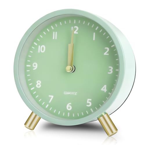 TNSLAND Reloj Despertador Analógico Sin Tictac, Reloj Despertador con Función de Alarma y Luz Nocturna, Funciona con Pilas, Reloj de Mesa Portátil para Dormitorio, Oficina, Color Verde