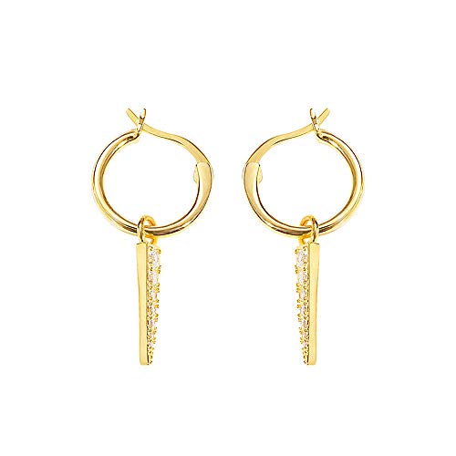 CZ Spike Dangle Hoop Earrings for Women Girl S925 Sterling Silver with Charms Cubic Zirconia Minimalist Geometric Cone Nail Drop Leverback Cartilage Stud Earrings Personalized Fashion Unisex Jewelry