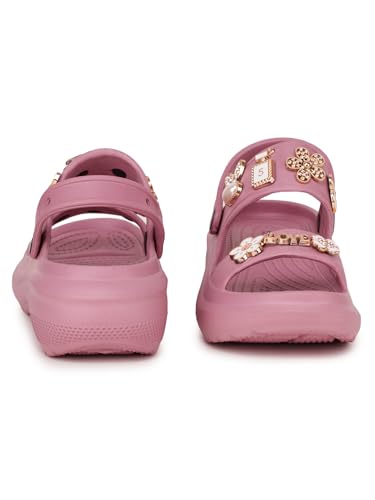 Image of ATHCO Soho Clogs Sandal for Women's|Girls|Dual-Color Soft EVA Cushioned With Massage Footbed|Easy Wear with Adjustable Back Strap|Lightweight Platform Heels|Flexible|Breathable|Extra Soft Comfortable Anti-Skid Casual Mule|All-Season|Summer|Monsoon|Rain|Winter|Waterproof|Casual Slip-On Sandal with Cute Charms & Chunky Design|Indoor & Outdoor Wear|Trendy|Fashionable|Stylish|Shoes
