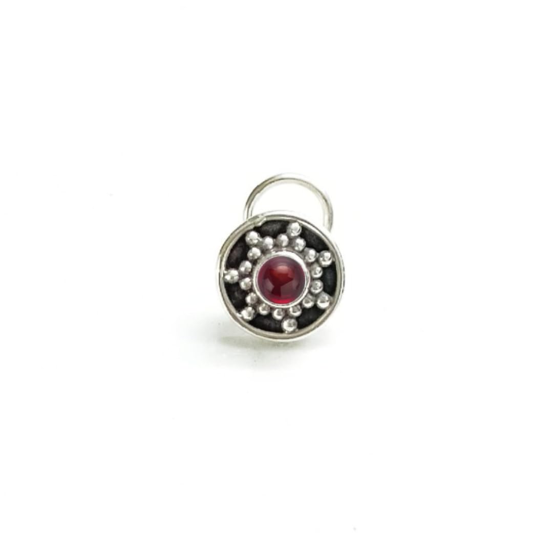 RUBY,EMERALD,TURQUOISE,ORANGE ONYX,PEARL AND MORE STONE ROUND SHAPE RAWA WORK WIRE NOSEPIN IN 925 STERLING SILVER FOR GIRLS AND WOMEN'S-image-31