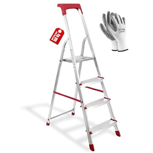 Scala in Alluminio Martina 3/4/5/6/7/8 Gradini Leggera Portatile Scaletto con Vaschetta Portaoggetti Pieghevole Robusta Salvaspazio portata 150 kg made in Italy certificata EN131 (4)