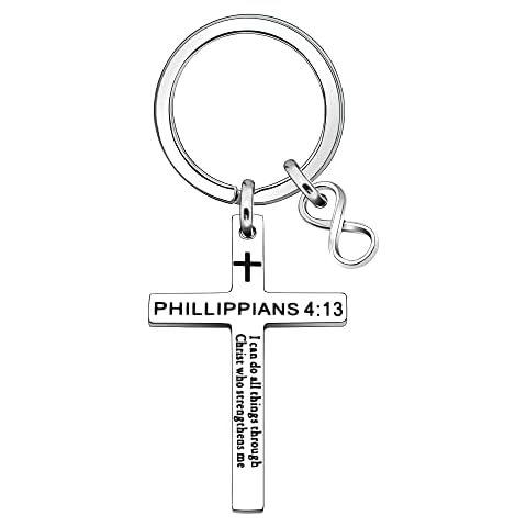 Philippians 4:13 Christian Cross Keychain Keyring Bible Verse Faith Accessories Baptism Birthday Gift for Women Girls Sister "I Can Do All Things" Cover
