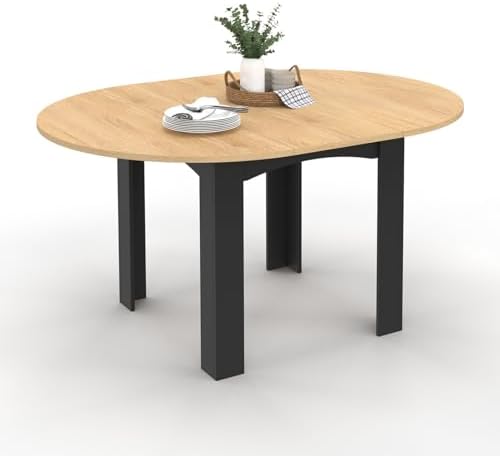 IDMarket - Table à Manger Extensible Ronde Dona 4-8 Personnes Noi...