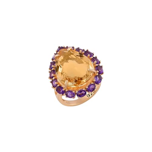 Bague améthyste citrine argent plaqué or bijou cocktail élégant soirée femme