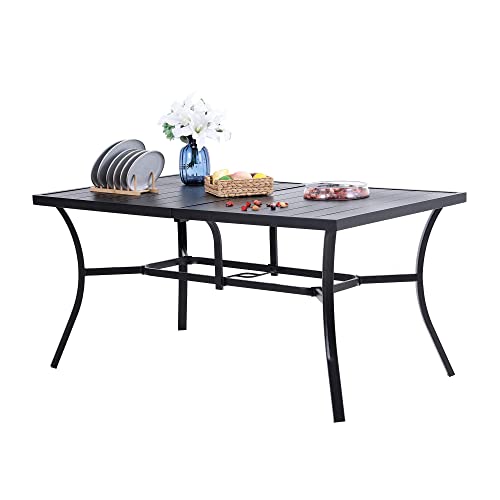 PHI VILLA Table de salle à manger d'extérieur en acier avec trou pour parasol de 6,6 cm, noir classique Cover