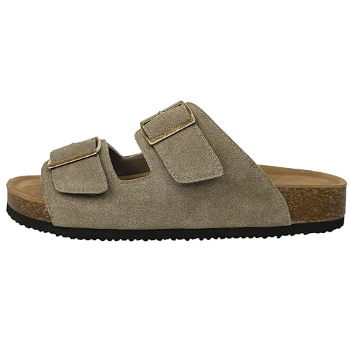 Women's Suede Cork Footed Slide Arch Support Sandals with Adjustable Double Buckle for Outdoors2