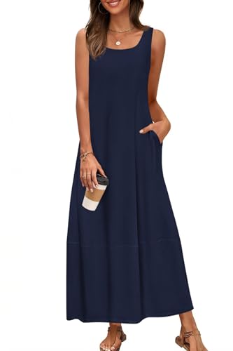 Image of CFLONGE Casual Summer Sleeveless Maxi Dresses for Women 2026 Boho Square Neck Loose Tank Dress Beach Vacation Long Sundress