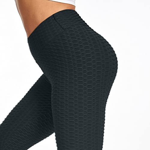 Womens Bubble Textured Butt Lifting Leggings High Elastic Waist Tummy Control Yoga Pants Stretch Anti Cellulite Gym Leggings Honeycomb Running Tights for Sports Yoga Fitness - Image 5