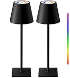 KDG 2 Pack Cordless Table Lamp, RGB Color Stepless Dimming Up, Wireless 4000mAh Battery Operated Portable LED Desk Lamp, for Dinning Room, Bedroom, Bar, Outdoor Garden, Camping, Night Light (Black)