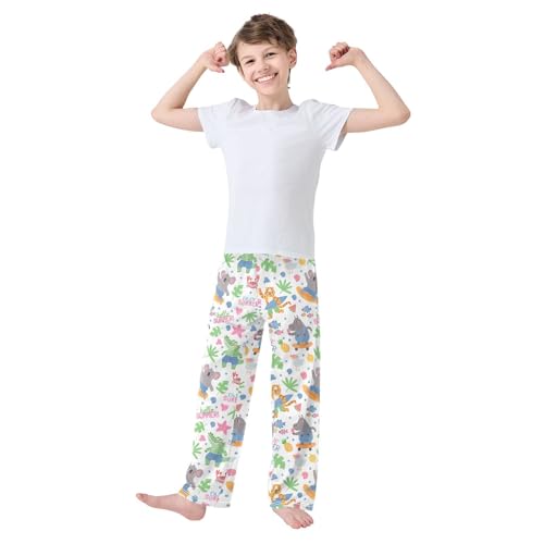 Koala Hippo Love Summer Boys Long Pants Soft Trousers Elastic Waist Kids Lounge Bottoms with Pockets S-XL2