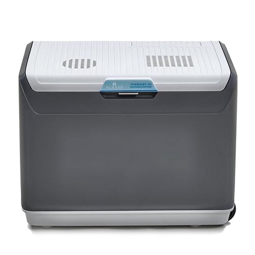 HI-GEAR Thermec 45 Litre Portable Fridge with Integrated Wheels - Compatible with 12v Car Socket and 240v Mains Socket, Portable Electric Cool Box for Picnics, Camping and Festivals, Grey, One Size