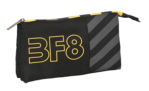 Blackfit8 Zone - Portatodo Triple, Tejido Reciclable, Estuche Infantil, Estuche Niño, Ideal para Niños en Edad Escolar, Cómodo y Versátil, Calidad y Resistencia, 22x3x12 cm, Color Negro