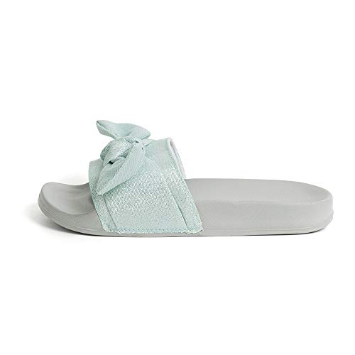 Image of FUNKYMONKEY Women's Bowknot Slides Sandals Comfort Casual Beach Slippers | Soft Denim Fabric Upper & Comfortable EVA Sole, Lightweight Slip-On Slides for Summer, Beach, Pool, and Daily Casual Wear