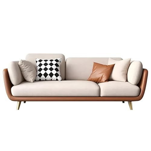 Image of Modern Sofa, 3 Seater with Decorative Cushions, Chesterfield Arm Three Seater for Living Room Guest Room Hotels & Office (Brown & BEIGEEE)