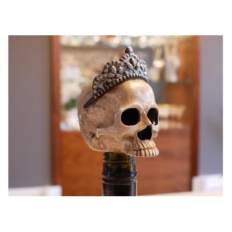 Gothic Wine Bottle Stopper | Resin Skull with Silver Tiara | Halloween Party Decorations Cover