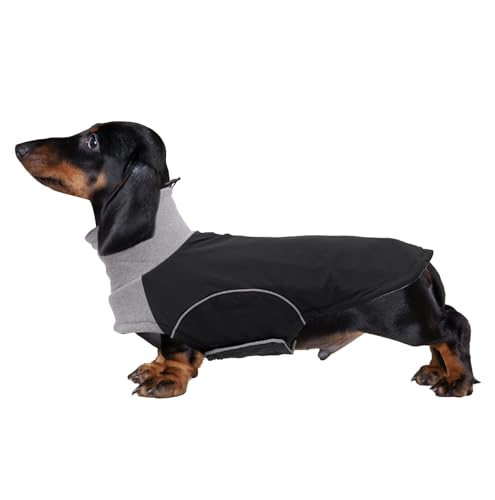 Brabtod Dog Winter Coat for Dachshund,Waterproof Miniature Dachshund Clothes Jacket,Small Dog Coat,Dachshund Jumper with Turtle Neck,Pet Outfit Ideal for Walking,Camping-Black-S