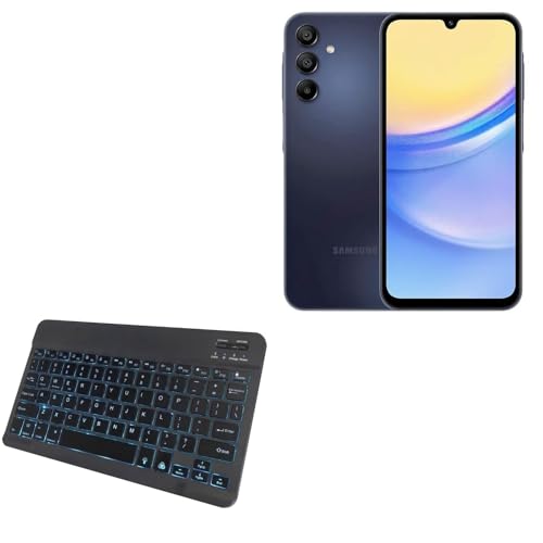 BoxWave Keyboard Compatible with Samsung Galaxy A15 4G - SlimKeys Bluetooth Keyboard - with Backlight, Portable Slim LED 7 Colors - Jet Black