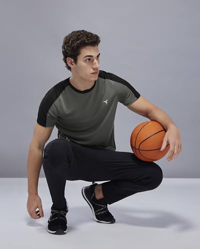 Image of TECHNOSPORT Men's Slim Fit Color Block T-Shirt, Technocool Quick Dry Anti-Microbial Short Sleeve Sports Tee for Gym, Running, Training & Everyday Wear
