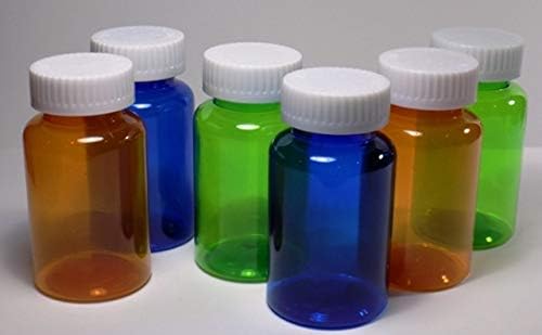 Preferred Vials-Plastic Medical Screw-Top Packer Bottles Wide Mouth Jars Clear TRI-Color Amber, Green, Cobalt Blue 5 Ounce 40 Dram Size Package of 100 Units