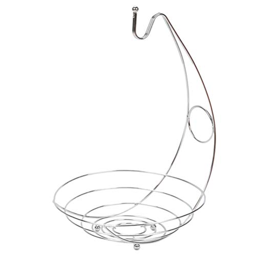 Yardwe Silver Fruit Basket with Banana Hanger Hook, Fruit Bowl Holder with Banana Hook Display Rack, Kitchen Metal Fruit Bowl Basket Metal Fruit Bowl Cover