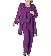 Women's Plus Size Chiffon Pants Suit 3 Pieces Dress Suit for Mother of The Bride Evening Gowns Ou...