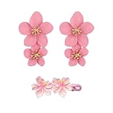 GTYHH 1 Par De Pendientes De Flores De Doble Capa Y 1 Par De Horquillas, Estilo Bohemio, Elees Pendientes Llamativos, Pendientes Largos Tridimensionales.