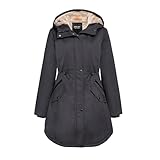 [Orolay] モッズコート レディース 中綿ジャケット ロング コート ジャケット アウター ミリタリー ボア 裏側フリース フード付き ウエストゴム 撥水 防寒 防風 耐久 膝丈 スリム カジュアル 無地 通勤 通学 秋 冬(ダークグレー,XL)