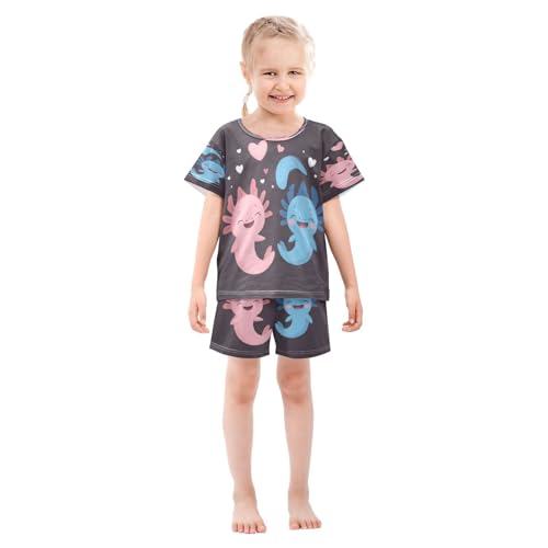 Pajama Sets Short Sleeve Cute Axolotls with Hearts Soft Cotton Summer Sleepwear 2 Piece PJS Size 5-14T4