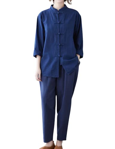 Moonetto Womens Chinese Traditional Tai Chi Uniforms Kung Fu Clothing Martial Arts Suit Cotton Wing Chun Tang Clothes(0243-Blue-Xl) #TOP6