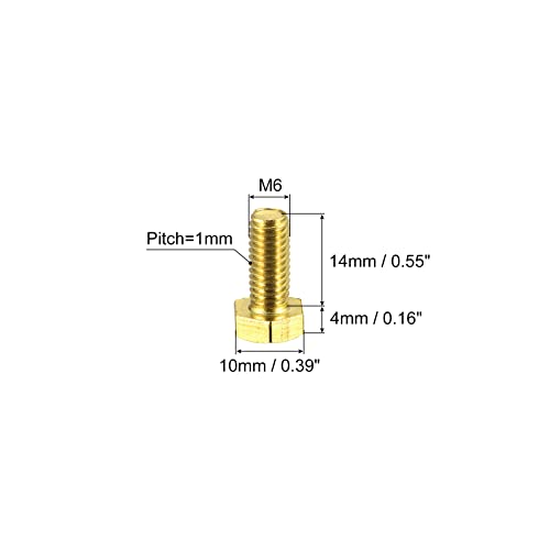 Image of uxcell Brass Hex Bolts, M6x14mm 10pcs Fully Thread Grade 4.8 Solid Brass Hexagon Head Bolt Machine Screws for Machinery