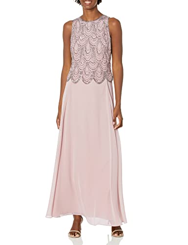 Image of J Kara Womens Plus Size Sleeveless Beaded Pop Over Long Dress with Scarf