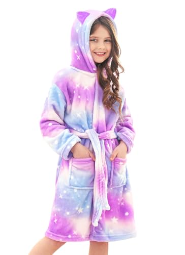 Image of Doctor Unicorn Soft Hooded Rainbow Bathrobe Sleepwear for Girls