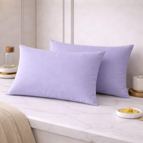 Image of THE HOME STYLE Solid Plain Cotton Feel Fitted Bedsheet (72x78 inches) with Reversible Comforter (90x100 inches) | King Size | 2 Pillow Covers | 300 TC | 4-Piece Bedding Set (Lavender)