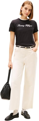 Tommy Hilfiger Damen T-Shirt Kurzarm Script Regular Rundhalsausschnitt, Schwarz (Nos Black), XXL – Ansicht 5