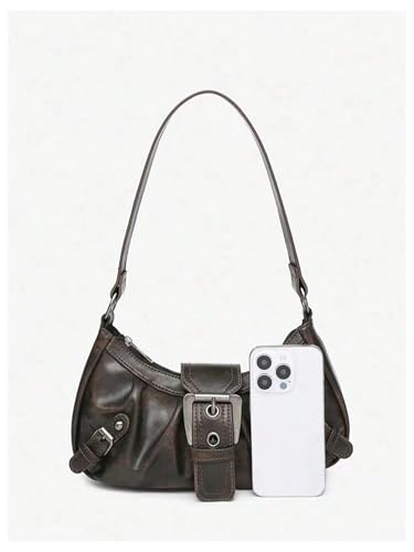 Image of QWINEE Women's Vintage Buckle Shoulder Bag Y2K Punk PU Leather Handbag Clutch Purse