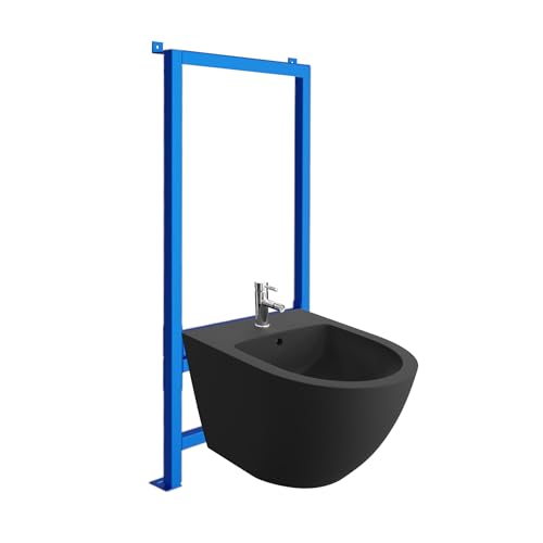 LAVITA Vorwandelement für Bidet LAV 500 + Wand-Bidet Sinto Black Komplettset Wand-Hänge Bidet mit Hahnloch und Überlaufschutz aus Keramik WC Toilette Hygienisch und Pflegeleicht 35,5x51x34 cm