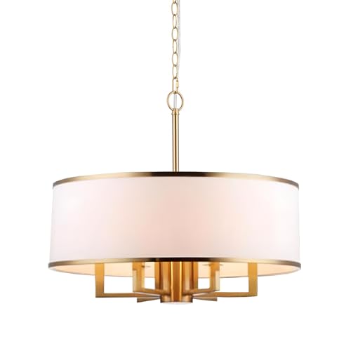 LOCLGPM 19 Inch 5 Lights Modern Adjustable Gold Drum Chandelier, Metal Brass Drum Shade Chandelier...