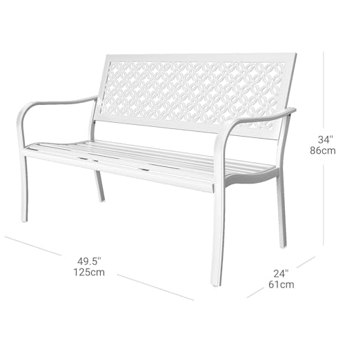 Grand patio 50" Garden Bench, Outdoor Benches with Anti-Rust Metal Powder Coated Frame, Patio Bench for Front Porch Park Outside Furniture Decor,White