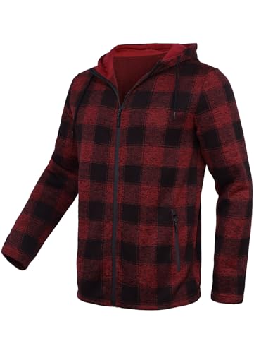 Fleece Jacket Men Plaid Hoodies Zip Up Fall Sweatshirts Jacket