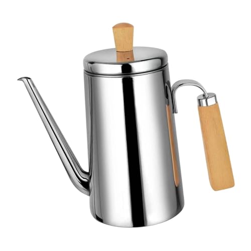 MERIGLARE Botella de Aceite Oliva Dispensador Cocina Acero Inoxidable Cruet con Asa Ergonómica Antigoteo con Tapa Fácil Dosificación Adecuado para Cocinar Asar, Mango de Madera de 700 Ml, Individual