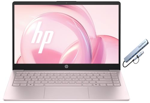 HP 14 Laptop for Home & Office 128GB UFS 4GB RAM 4-Core Intel Processor Windows 11 with Microsoft Office 365 Tranquil Pink