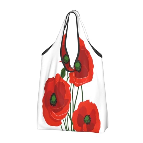 JAYWIS Sacs de courses réutilisables avec imprimé coquelicot - Sac fourre-tout compact et écologique pour les courses et les voyages, durable, peut...