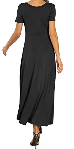 AYIFU Womens Summer Dresses High Low Slit Hem Casual Short Sleeve Maxi Dress with Buttons